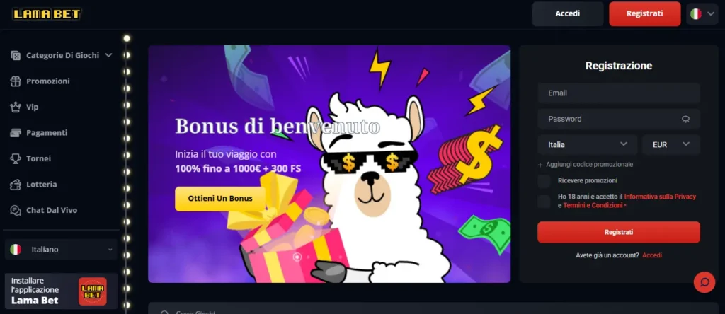 LamaBet Casino con incassi rapidi