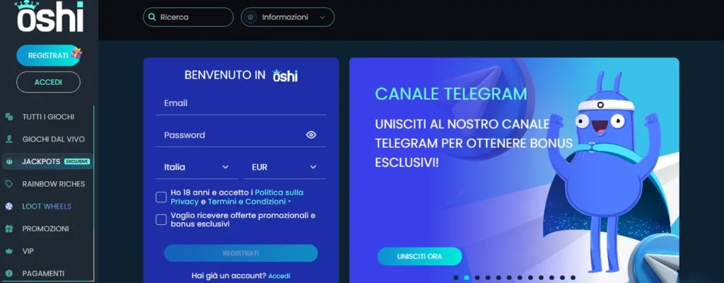 OSHI Casino con cashout rapido