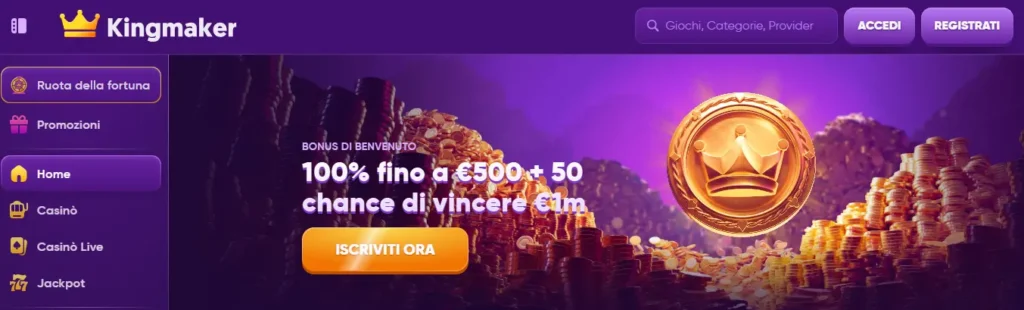 Kingmaker Casino con pagamenti veloci
